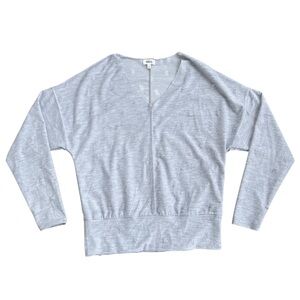 BKE Women’s Grey V Neck Loose Fit Long Sleeve Shirt